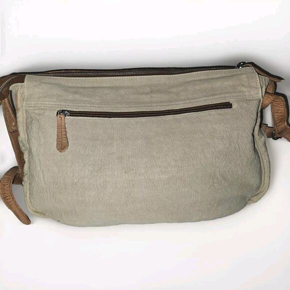 Anabaglish Sundance Canvas/Leather Large Distressed Messenger Bag 16x11x5 - Picture 4 of 14